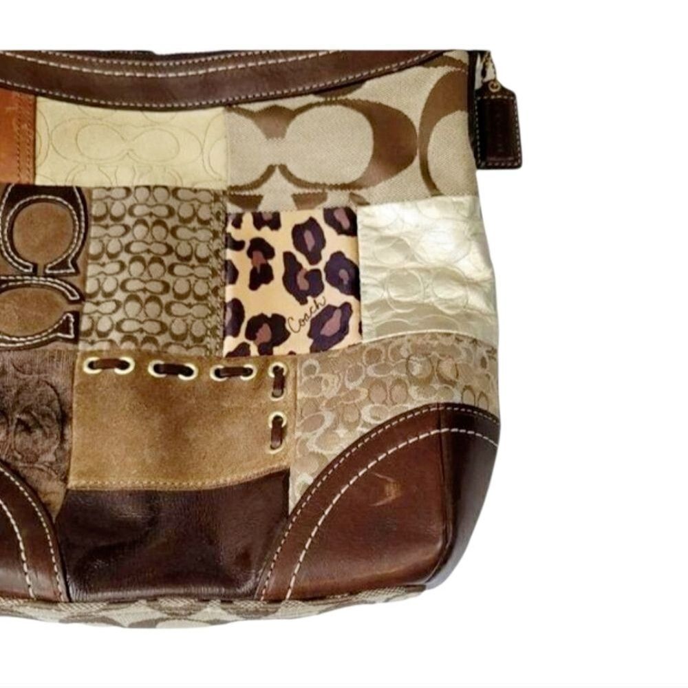 Vintage Coach Animal Print Patchwork Suede, Leather, Canvas & Velvet Hobo Bag - Picture 13 of 15